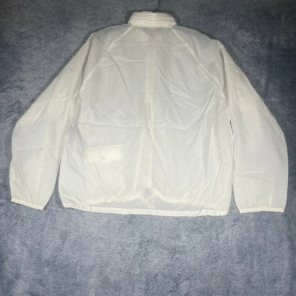Vintage Sears‎ White Nylon Windbreaker Jacket Large Full Zip Hidden Hood Mens